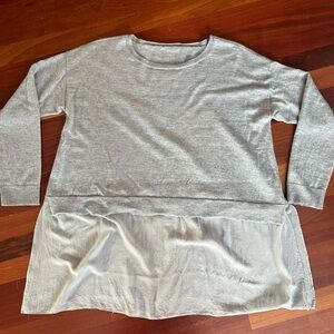 Eileen Fisher Gray Cashmere Tunic with Silk Block Layered Sweater Lagenlook